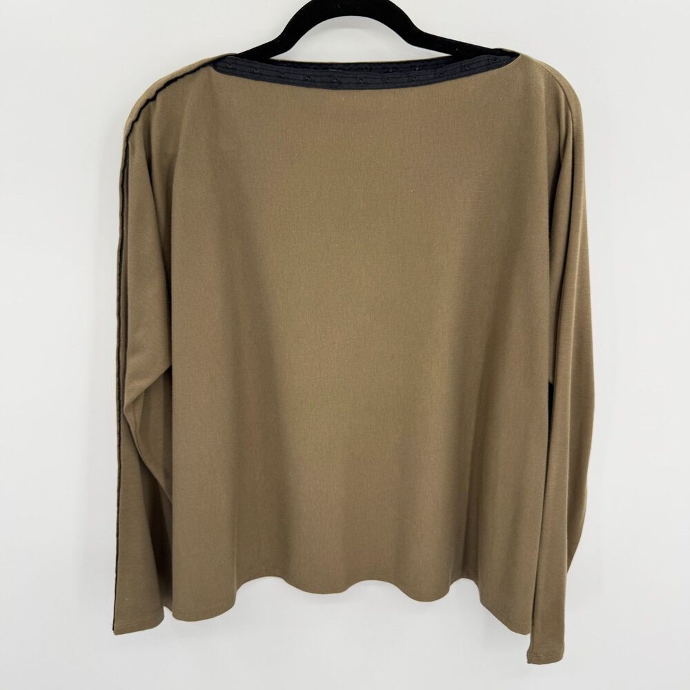 ELM DESIGN Olive Green Pima Cotton Button Collar Long Sleeve Top Size 3 Large